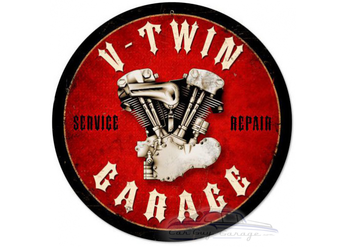 V-Twin Garage Metal Sign - 14" Round