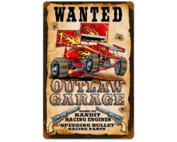Wanted Outlaw Garage Metal Sign - 12" x 18"