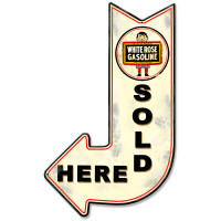 White Rose Sold Here Arrow Metal Sign - 15" x 24"
