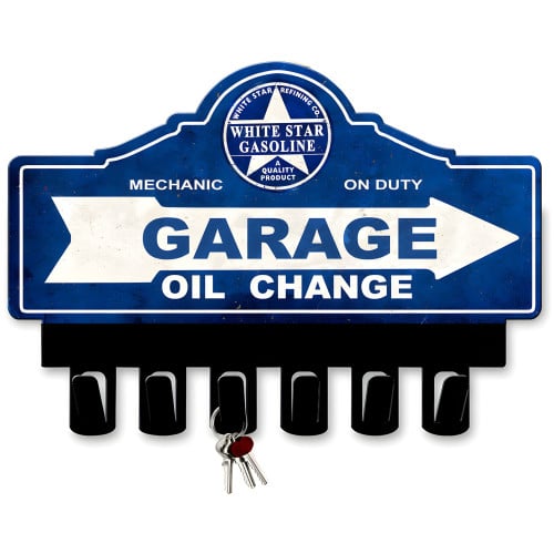 White Star Gasoline Key Hanger Metal Sign - 14" x 10"