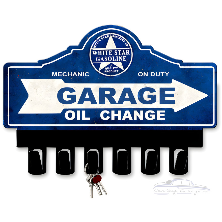 White Star Gasoline Key Hanger Metal Sign - 14" x 10"