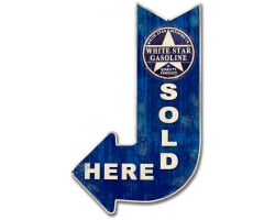 White Star Sold Here Arrow Metal Sign - 15" x 24"