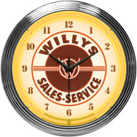 Willys Sales & Service Vintage Neon Wall Clock - 15" Round