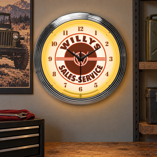 Willys Sales & Service Vintage Neon Clock - 15 Inch
