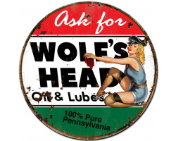 Wolf's Head Gasoline Metal Sign - 30" round
