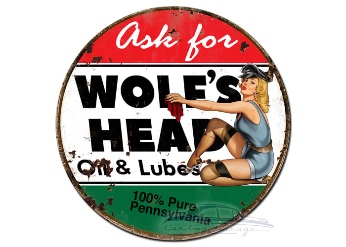 Wolf's Head Gasoline Metal Sign - 30" round
