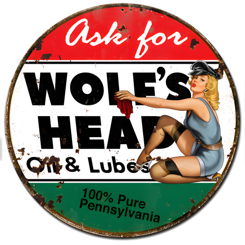 Wolf's Head Gasoline Metal Sign - 24" x 24"