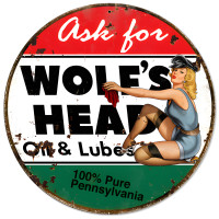 Wolf's Head Oil Metal Sign - 14" Round
