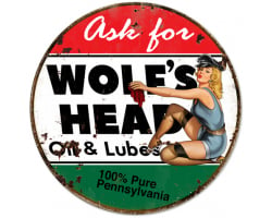 Wolf's Head Oil Metal Sign - 14" Round