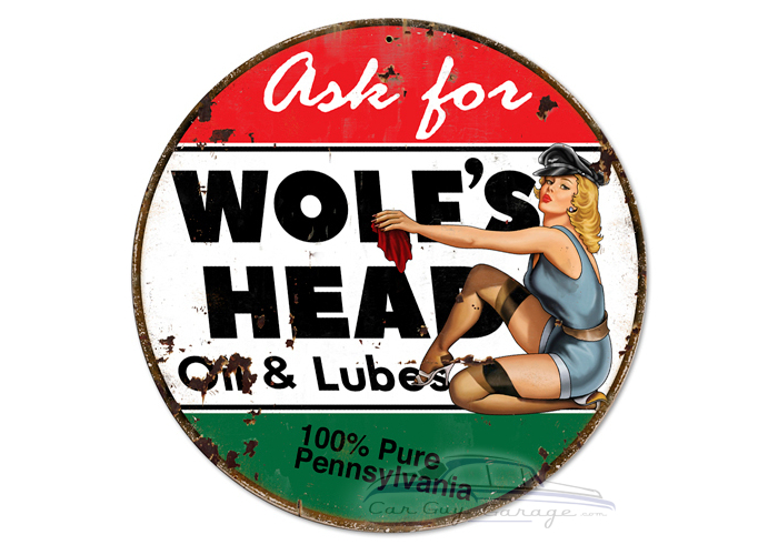 Wolf's Head Oil Metal Sign - 14" x 14"