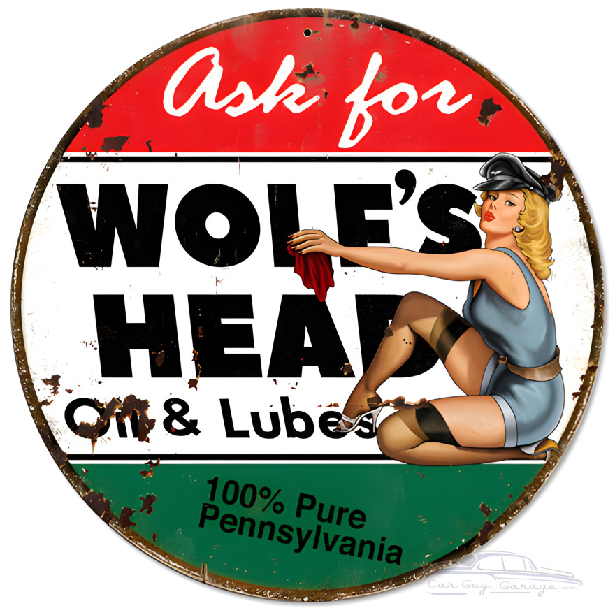 Wolf's Head Oil Metal Sign - 14" Round