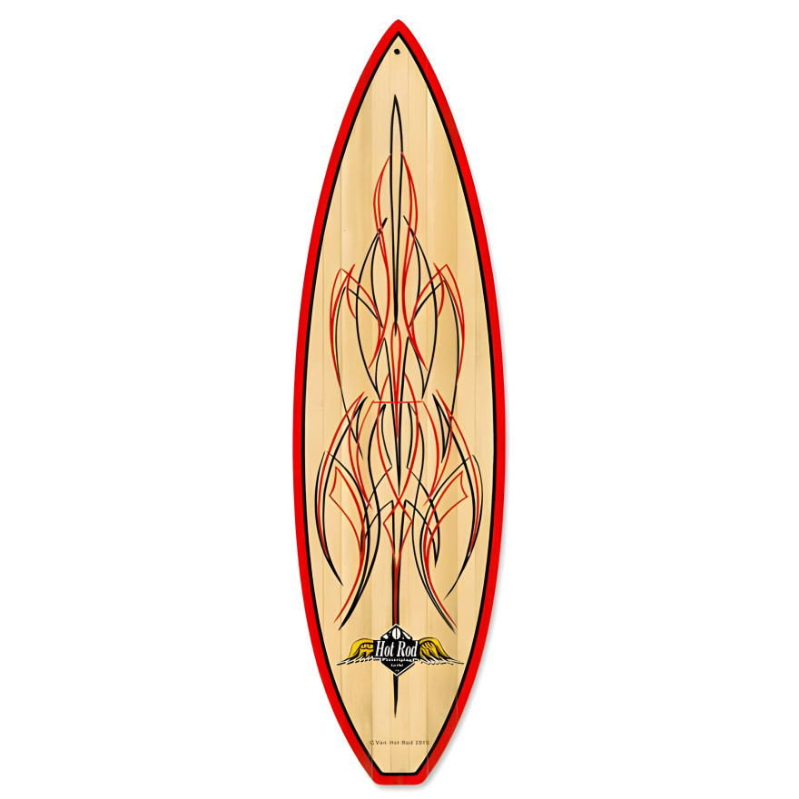 Wood Pinstripe Surfboard Sign - 6" x 22"