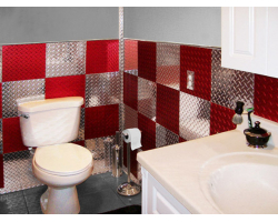 4'x8' Set of Anodized Red and Polished Silver Diamond Plate Tiles