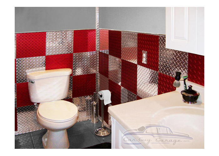 4'x8' Set of Anodized Red and Polished Silver Diamond Plate Tiles