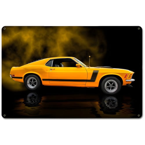 1970 Yellow Mustang Boss 302 Fastback Metal Sign - 18" x 12"