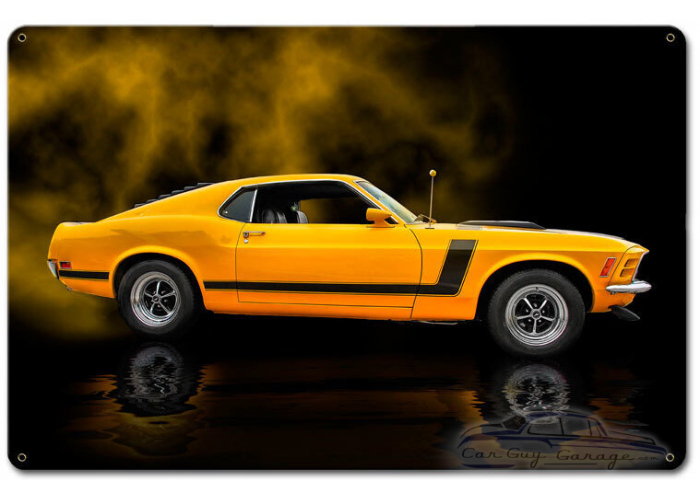 1970 Yellow Mustang Boss 302 Fastback Metal Sign - 18" x 12"