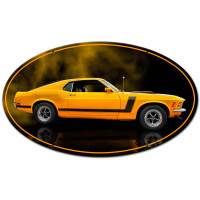 1970 Yellow Mustang Boss 302 Fastback Oval Shape Metal Sign - 24" x 14"