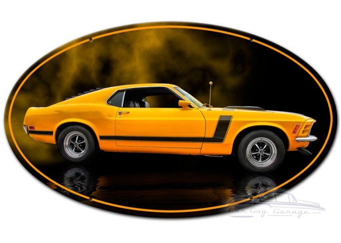 1970 YELLOW MUSTANG BOSS 302 FASTBACK OVAL SHAPE Metal Sign