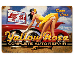 Yellow Rose Repair Metal Sign - 18" x 12"