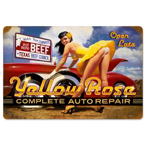 Yellow Rose Repair Metal Sign - 18" x 12"