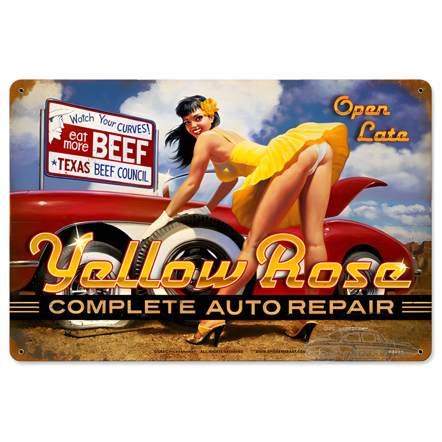 Yellow Rose Repair Metal Sign - 18" x 12"