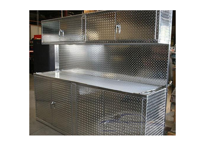 8 Feet Wide Set of Diamond Plate Garage Cabinets