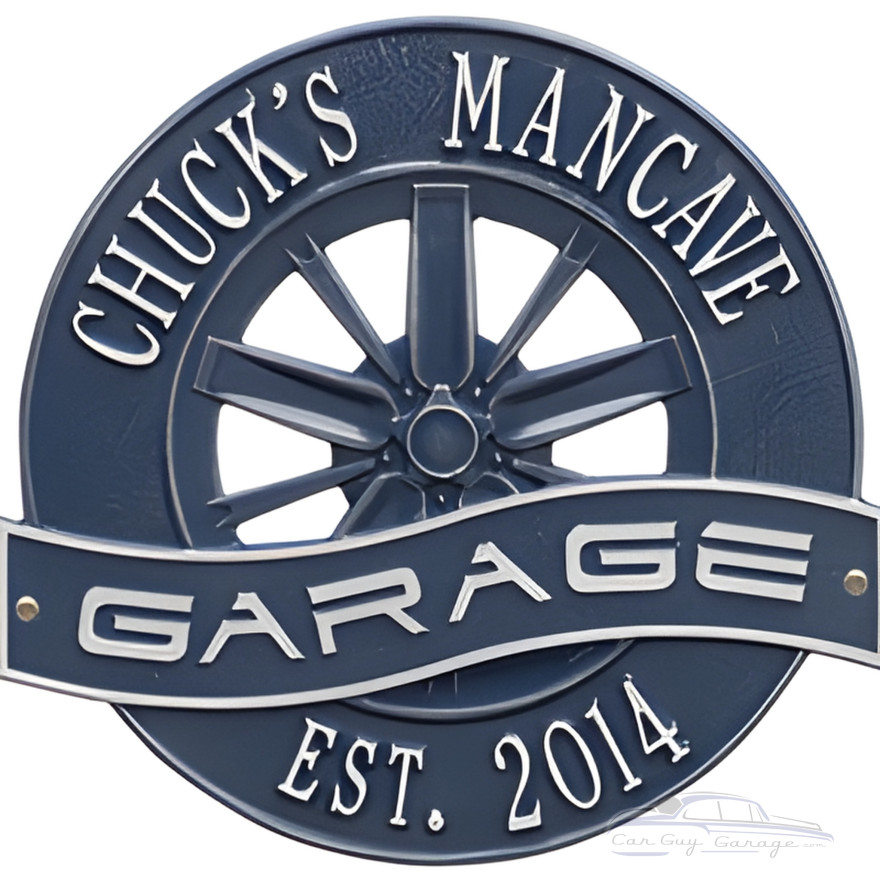 Personalized Cast Aluminum Racing Wheel Garage Plaque Personalized Cast Aluminum Racing Wheel Garage Plaque