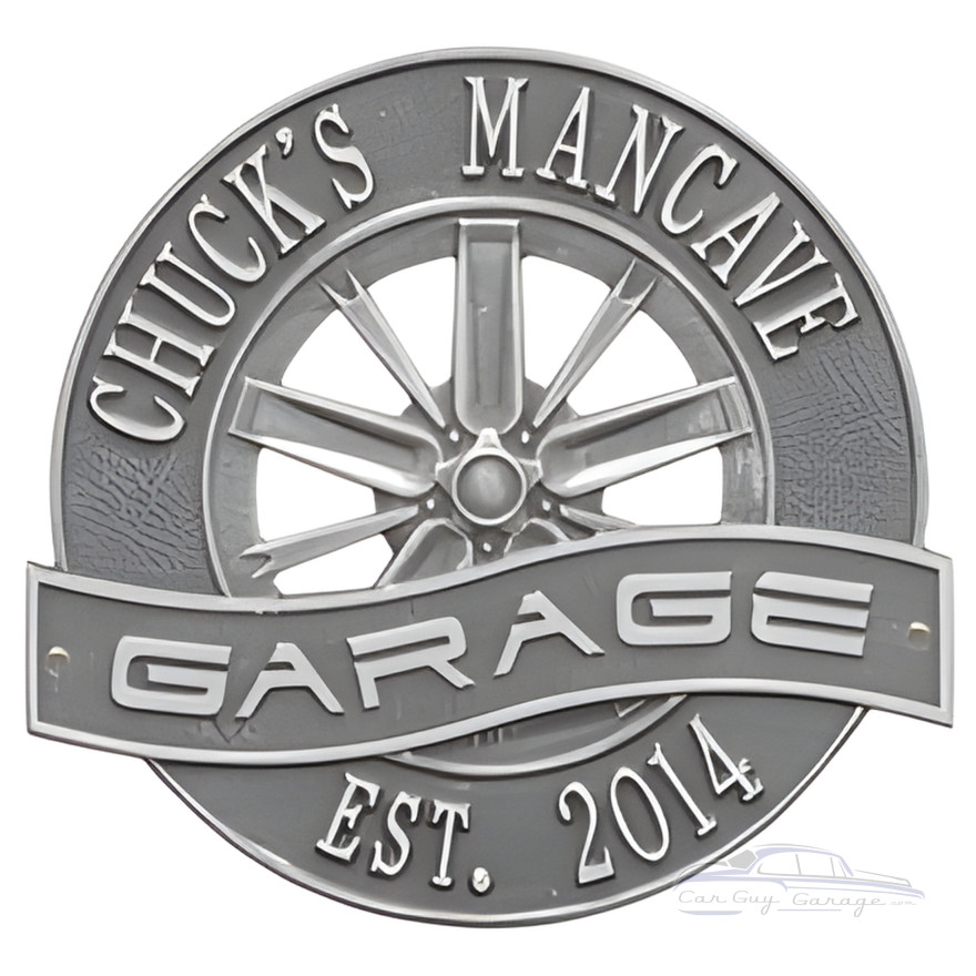 Personalized Cast Aluminum Racing Wheel Garage Plaque Personalized Cast Aluminum Racing Wheel Garage Plaque
