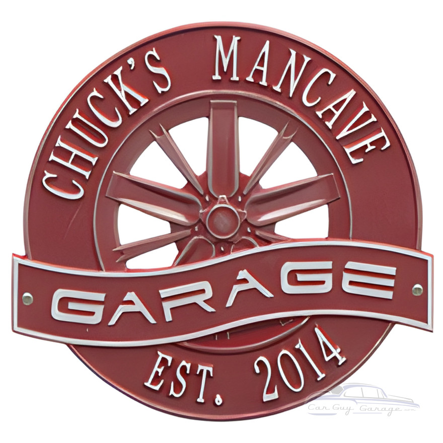 Personalized Cast Aluminum Racing Wheel Garage Plaque Personalized Cast Aluminum Racing Wheel Garage Plaque