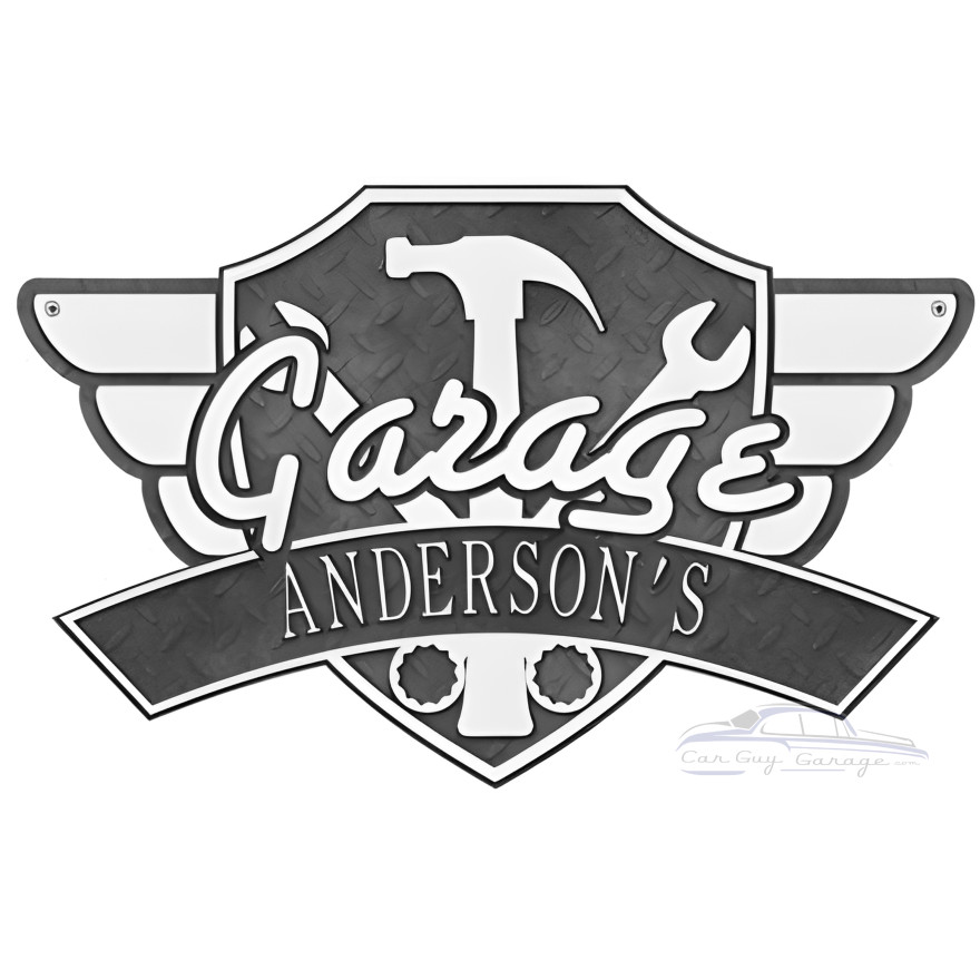 Personalized Cast Aluminum Garage Wing Plaque Personalized Cast Aluminum Garage Wing Plaque