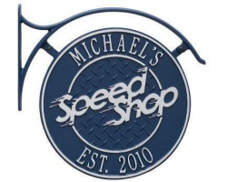 Personalized Aluminum 2 Sided Speed Shop Plaque with Bracket