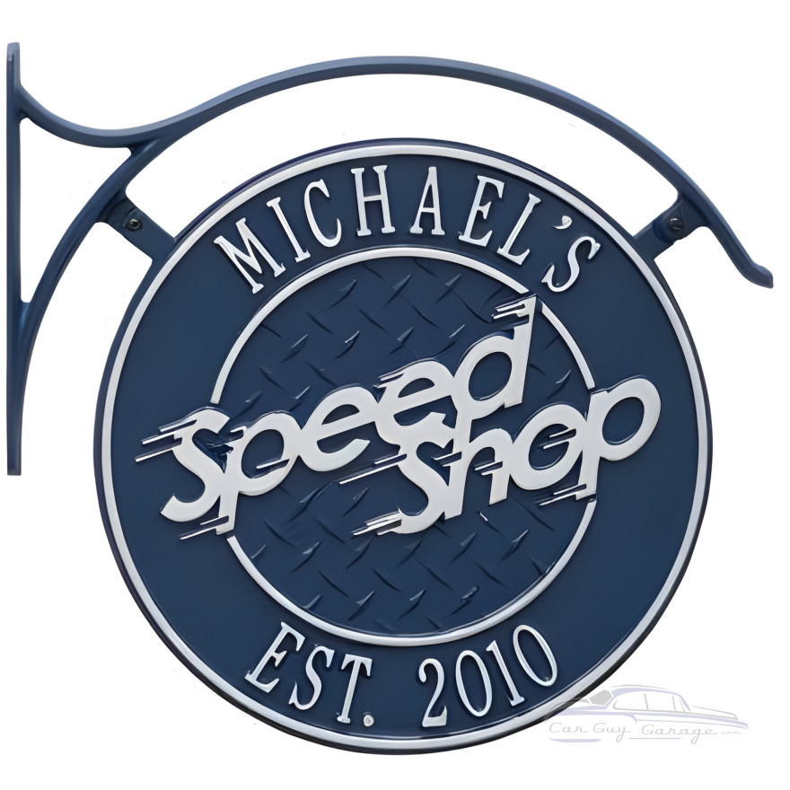 Personalized Aluminum 2 Sided Speed Shop Plaque with Bracket Personalized Aluminum 2 Sided Speed Shop Plaque with Bracket