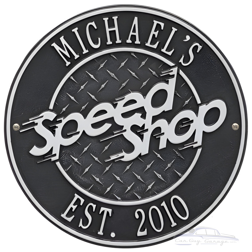 Personalized Cast Aluminum Speed Shop Plaque Personalized Cast Aluminum Speed Shop Plaque