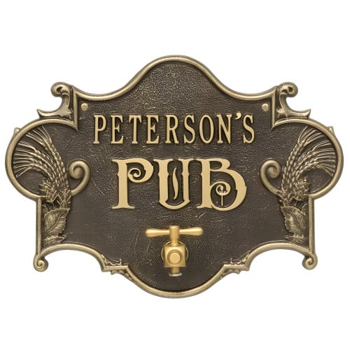 Personalized Cast Aluminum Hops and Barley Beer Pub Sign with Bottle Opener