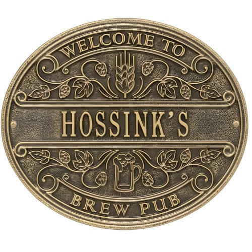Personalized Cast Aluminum Brew Pub Welcome Plaque