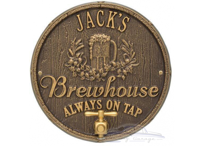 Personalized Cast Aluminum Oak Barrel Beer Pub Plaque