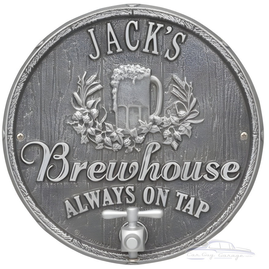 Personalized Cast Aluminum Oak Barrel Beer Pub Plaque Personalized Cast Aluminum Oak Barrel Beer Pub Plaque