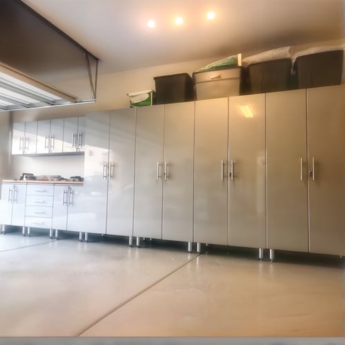 Silver Modular 11 Piece Garage Cabinet Kit with Bamboo Worktop