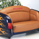 1951 Black Mercury with Flames Tan Leather Couch